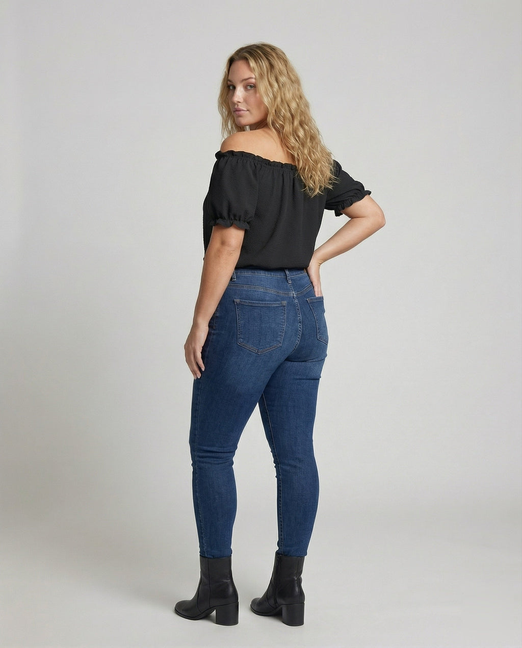 Women Pleated Neck Puff Sleeve Blouse Top - back view