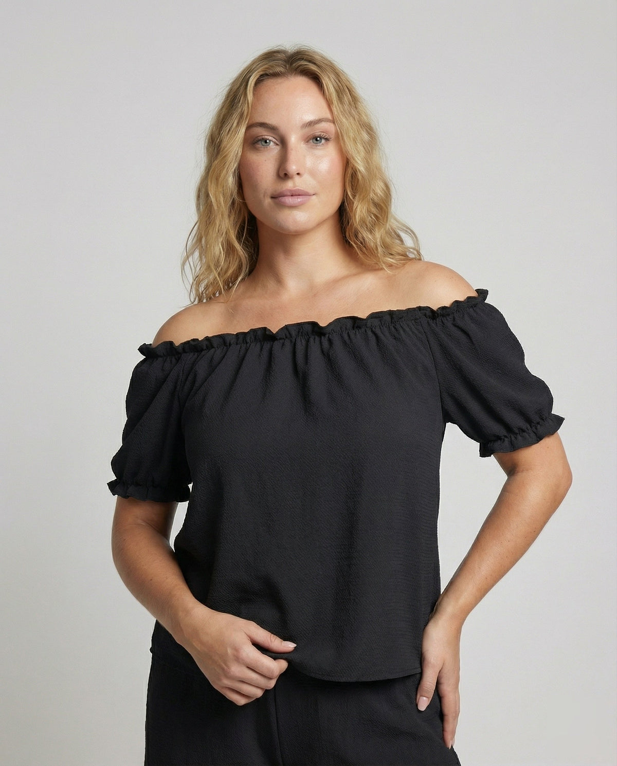 Women Pleated Neck Puff Sleeve Blouse Top - upper body view
