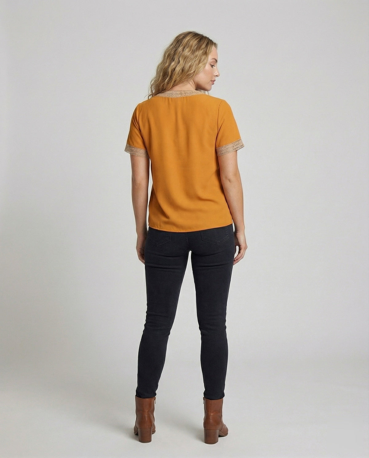 Women's Boxy Crochet Lace Blouse Top - back view