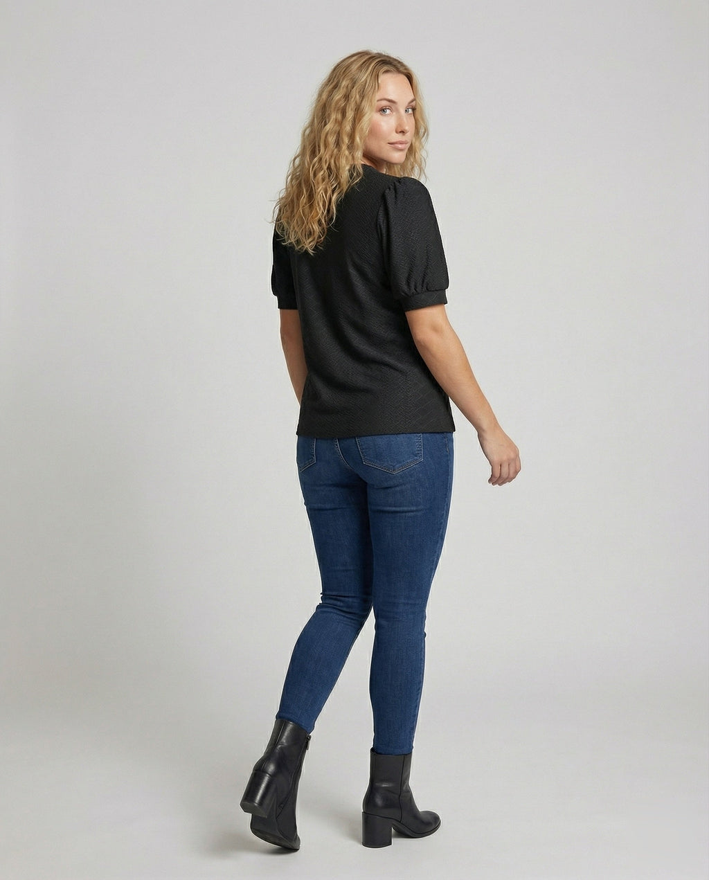 Women Elegant Jacquard Mixed Fabric Blouse Shirt - back view