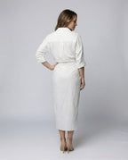 Women Stylish Knot Waist Blended Fabric Midi Dress - back view