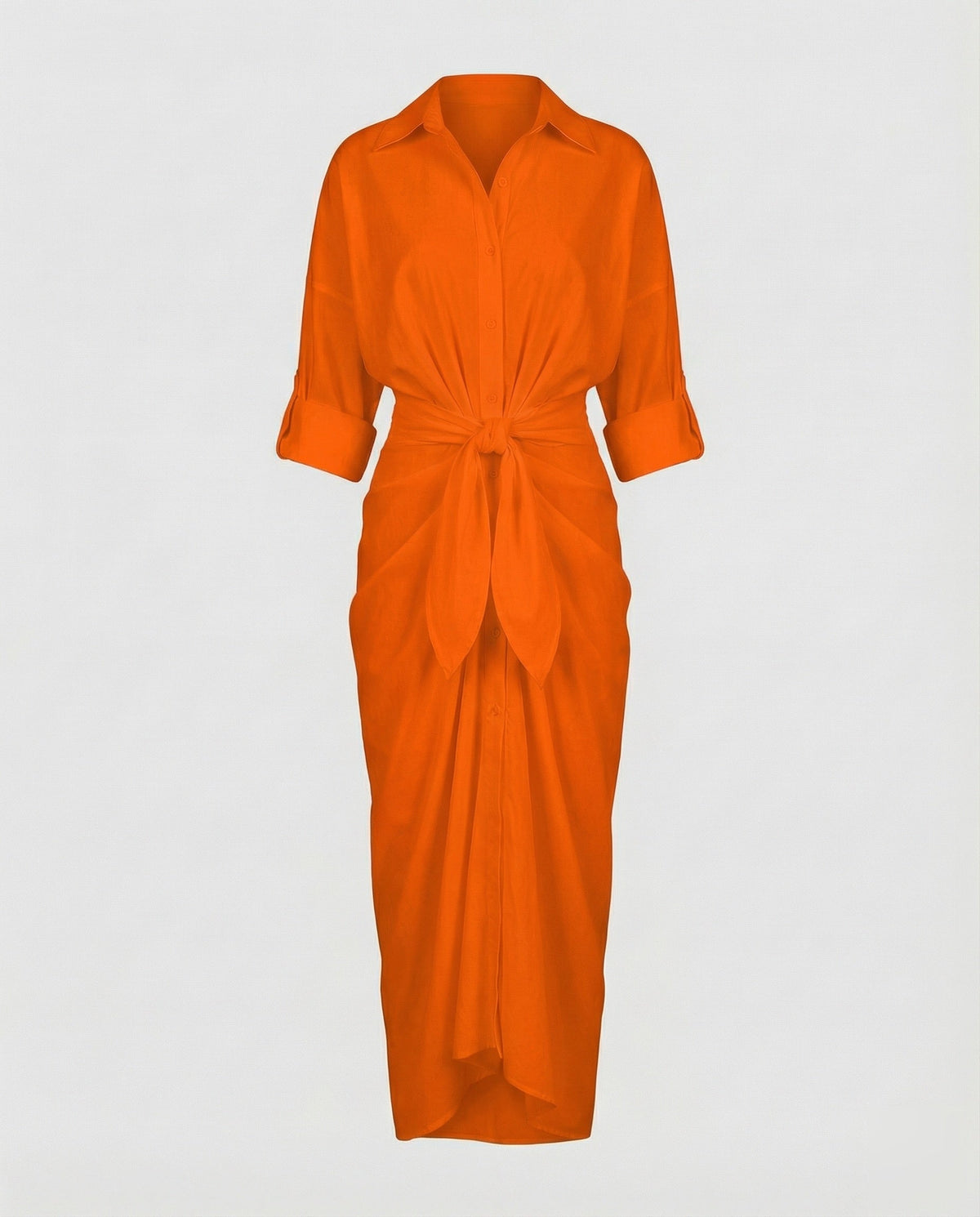Women Stylish Knot Waist Blended Fabric Midi Dress - product shot