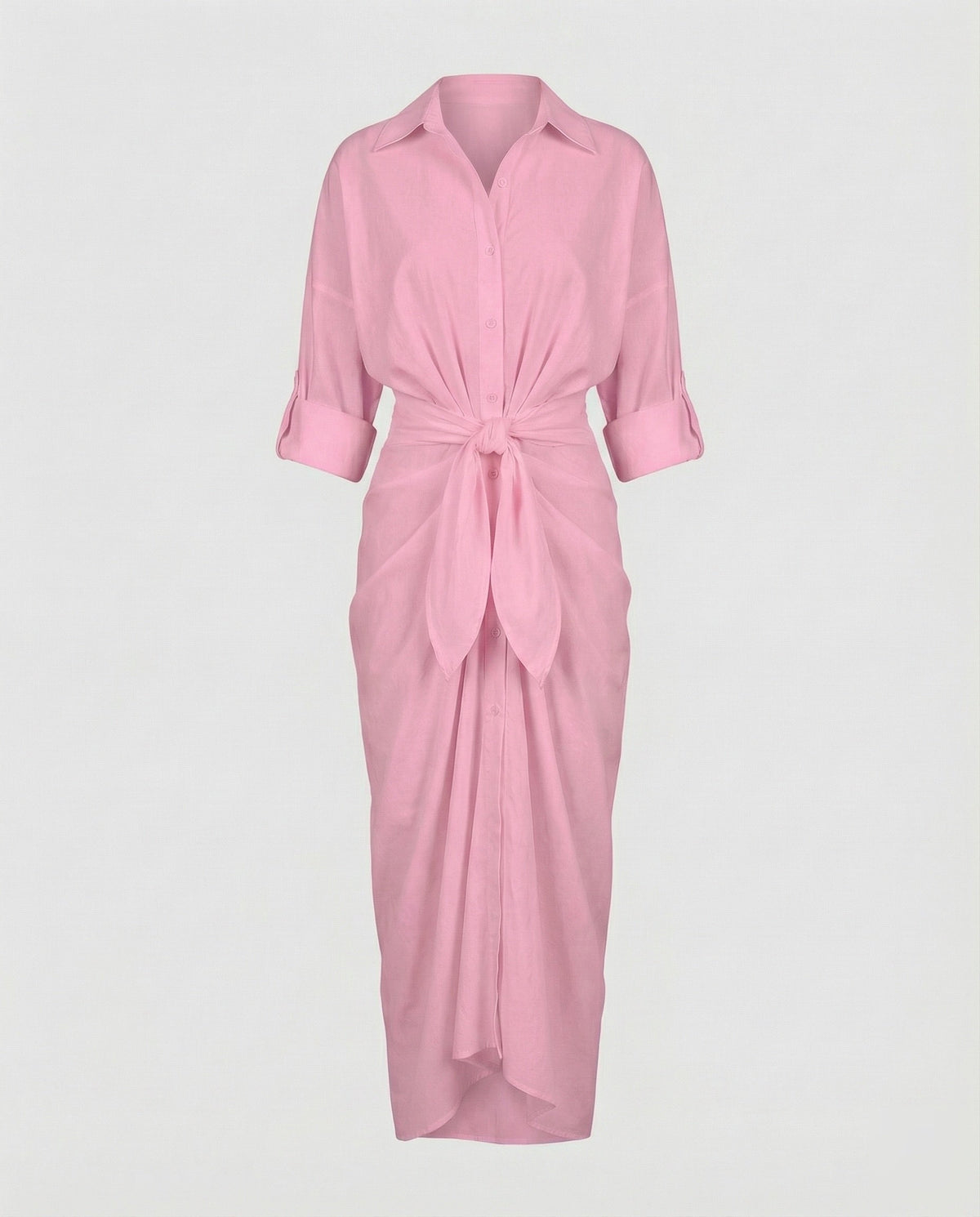 Women Stylish Knot Waist Blended Fabric Midi Dress - product shot