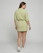 Fashionable mini skirt blended fabric blouse-skirt set - back view