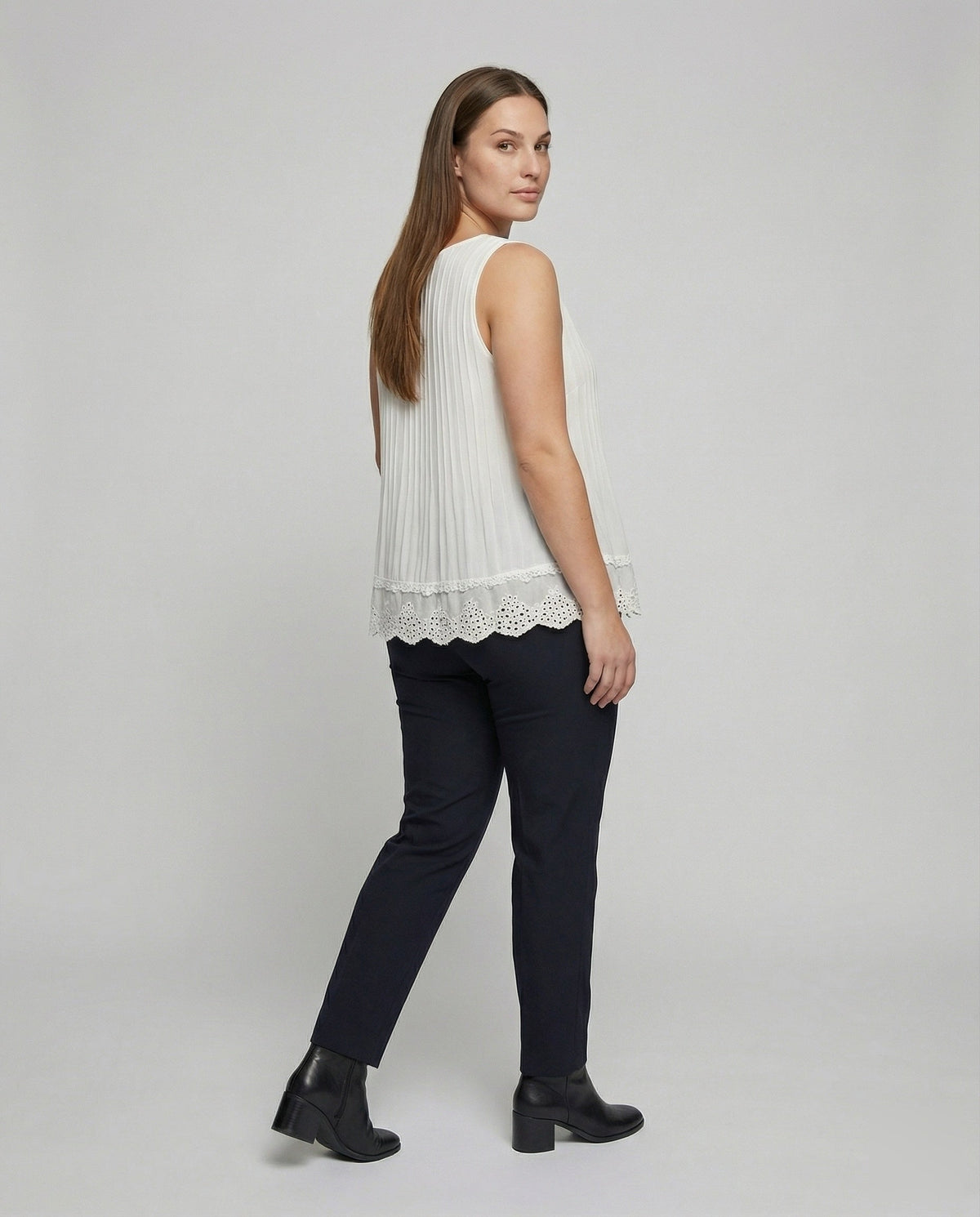 Women Scalloped Lace Trim Chiffon Sleeveless Blouse Top - back view