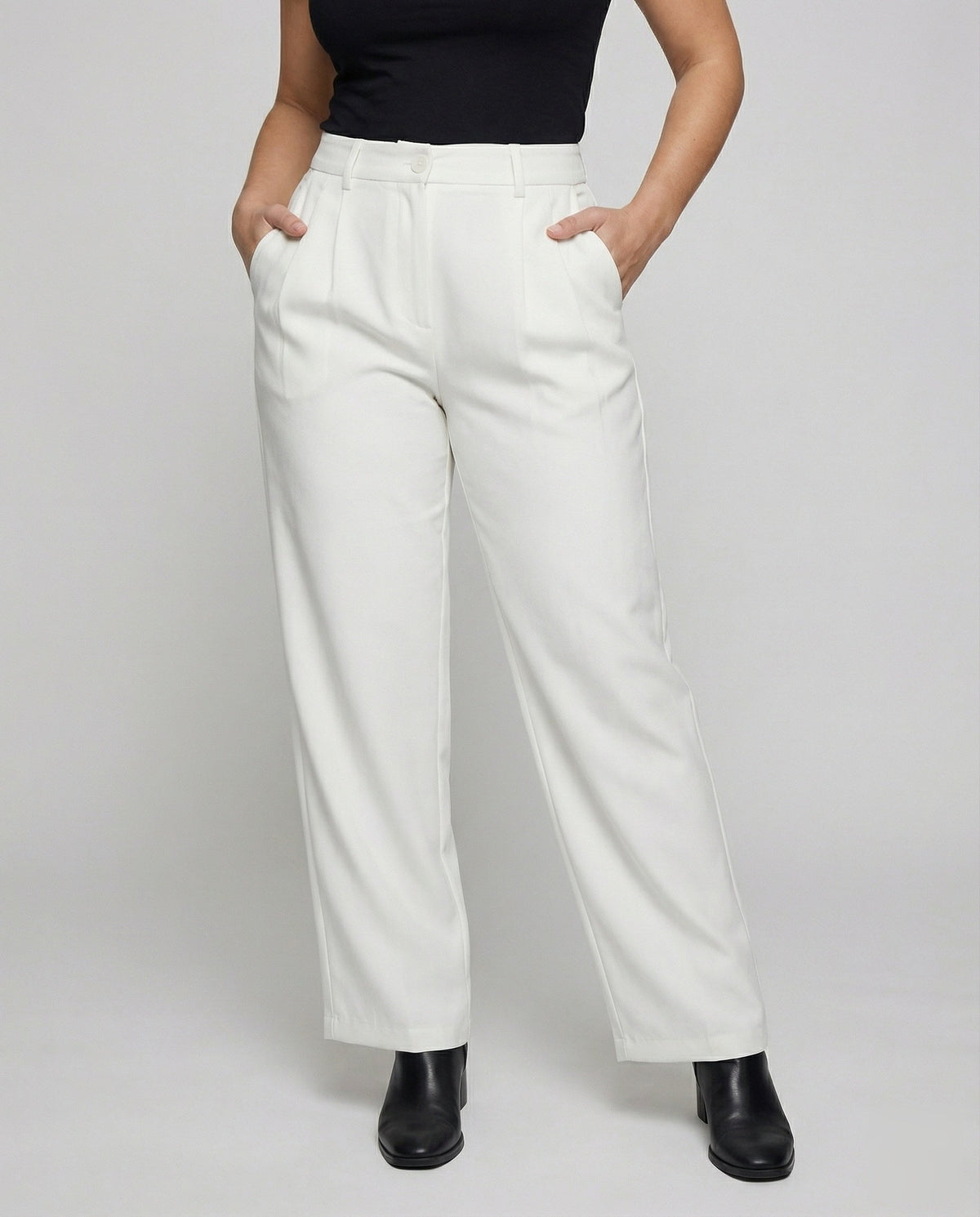Women Elegant High Waist Blended Fabric Pleated Palazzo Pants - lower body view