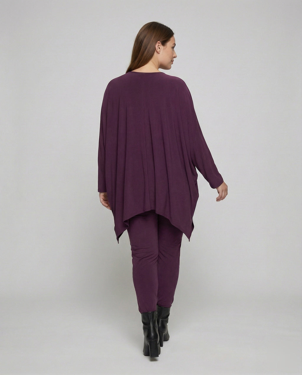 Women's Elegant Draped Tunic Mixed Fabric Tunic-Leggings Set - back view