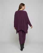 Women's Elegant Draped Tunic Mixed Fabric Tunic-Leggings Set - back view