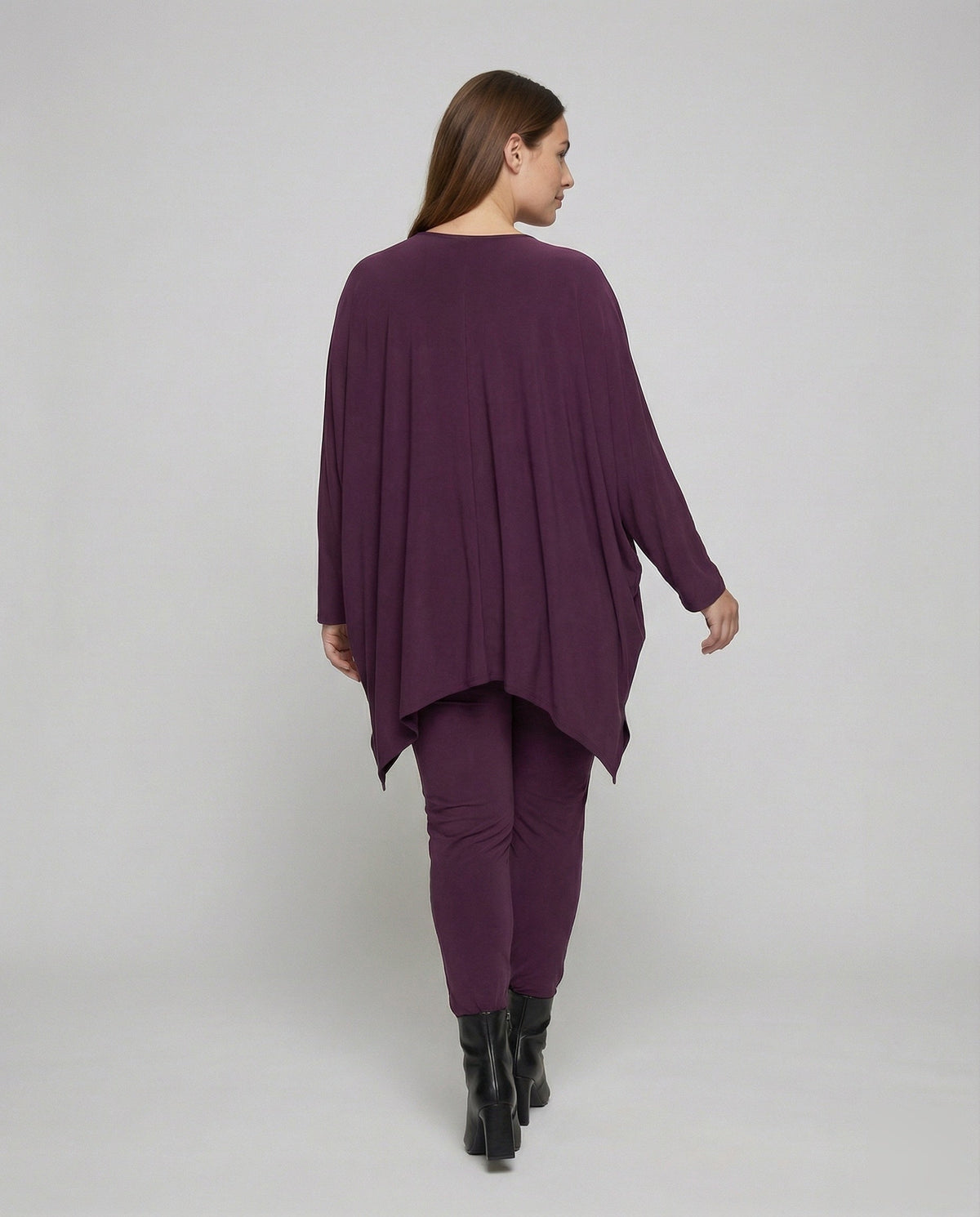 Women's Elegant Draped Tunic Mixed Fabric Tunic-Leggings Set - back view