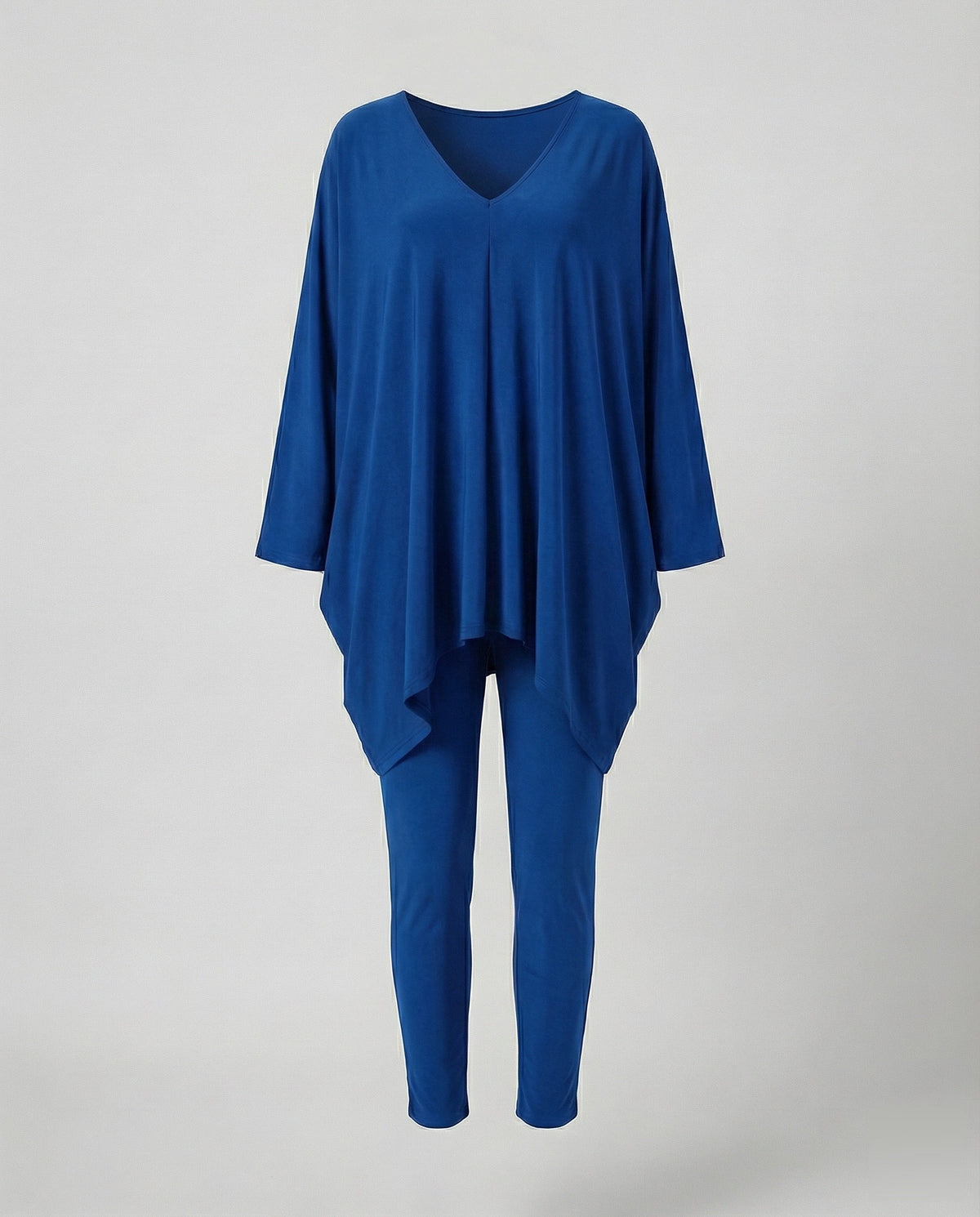 Women's Elegant Draped Tunic Mixed Fabric Tunic-Leggings Set - product shot