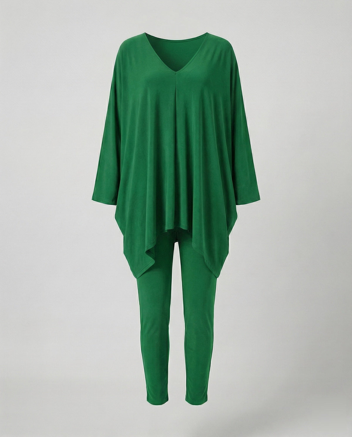 Women's Elegant Draped Tunic Mixed Fabric Tunic-Leggings Set - product shot
