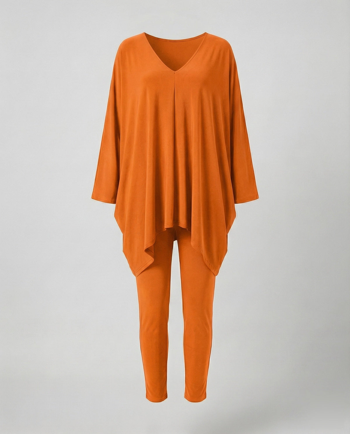 Women's Elegant Draped Tunic Mixed Fabric Tunic-Leggings Set - product shot