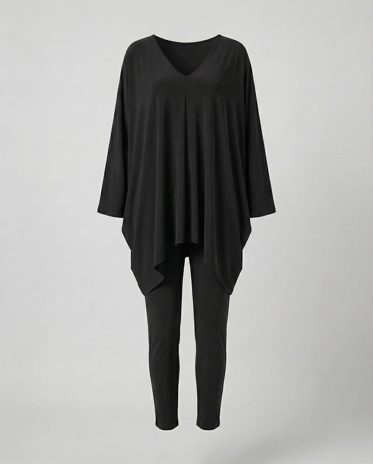 Women's Elegant Draped Tunic Mixed Fabric Tunic-Leggings Set - product shot
