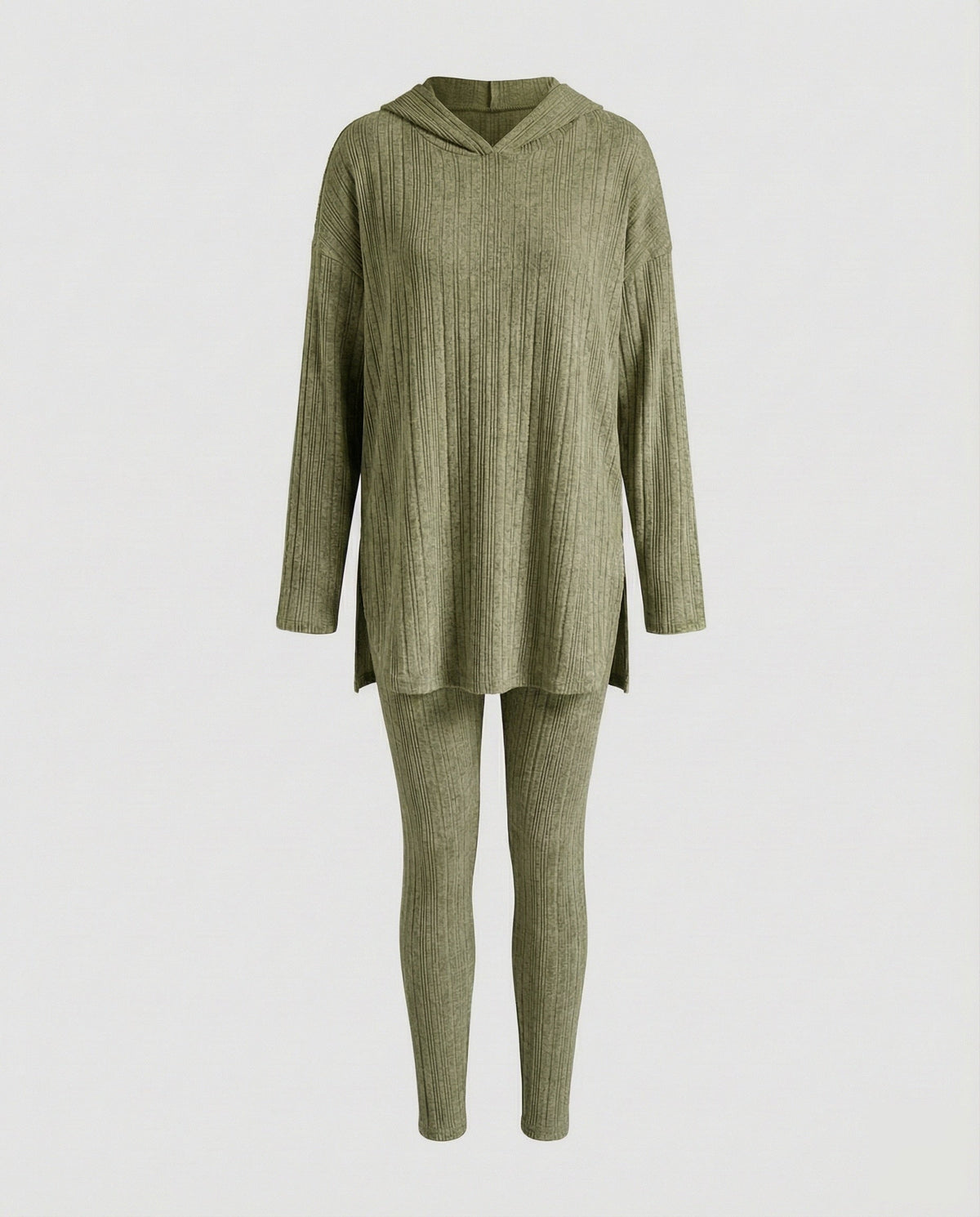 Women's Comfortable Hooded Long Shirt Fine Knit Fine Knit Lounge Set - product shot