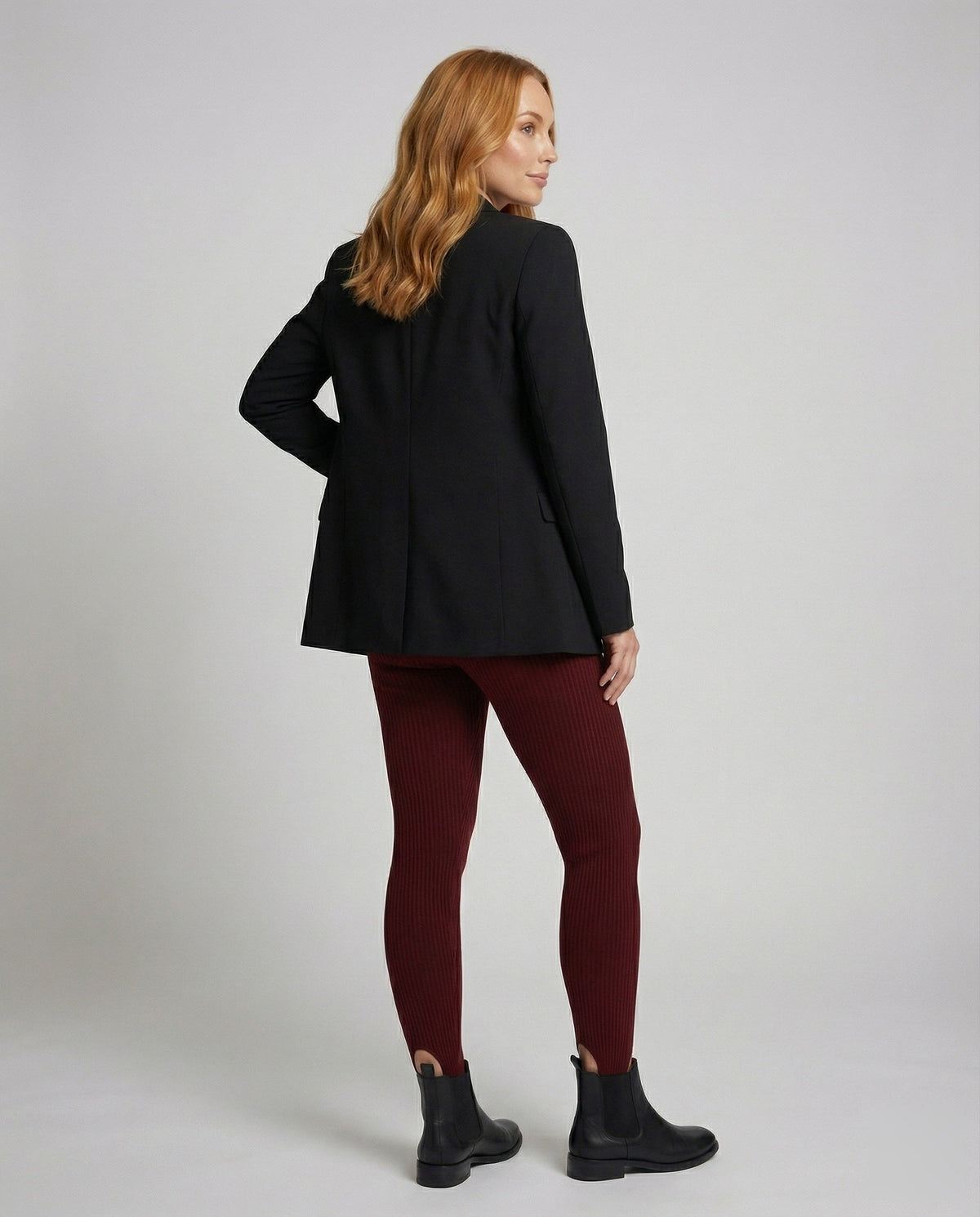 Women's sporty foot strap mixed fabric leggings - back view