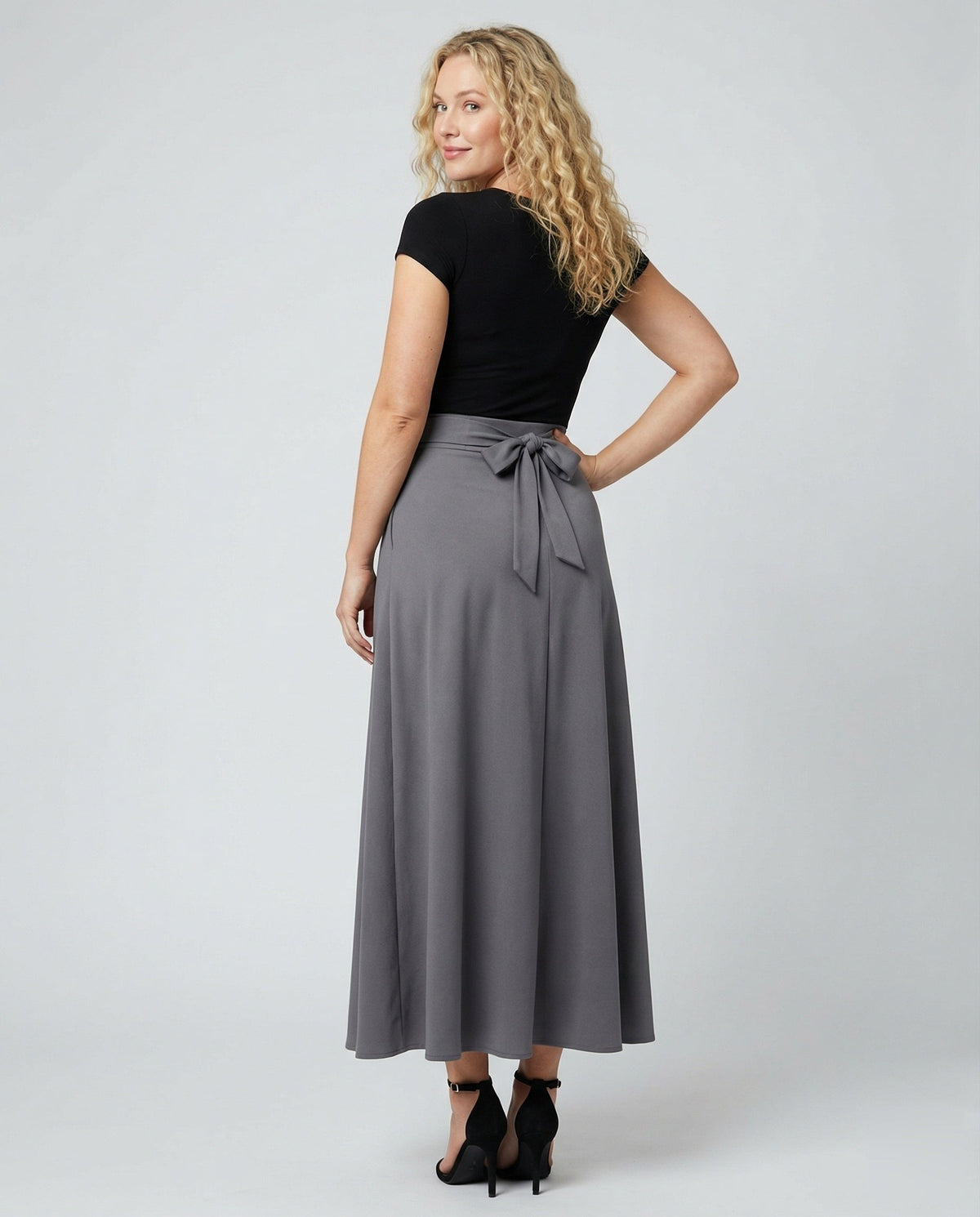Women Flowing Maxi Look Blended Fabric Skirt Pants - back view