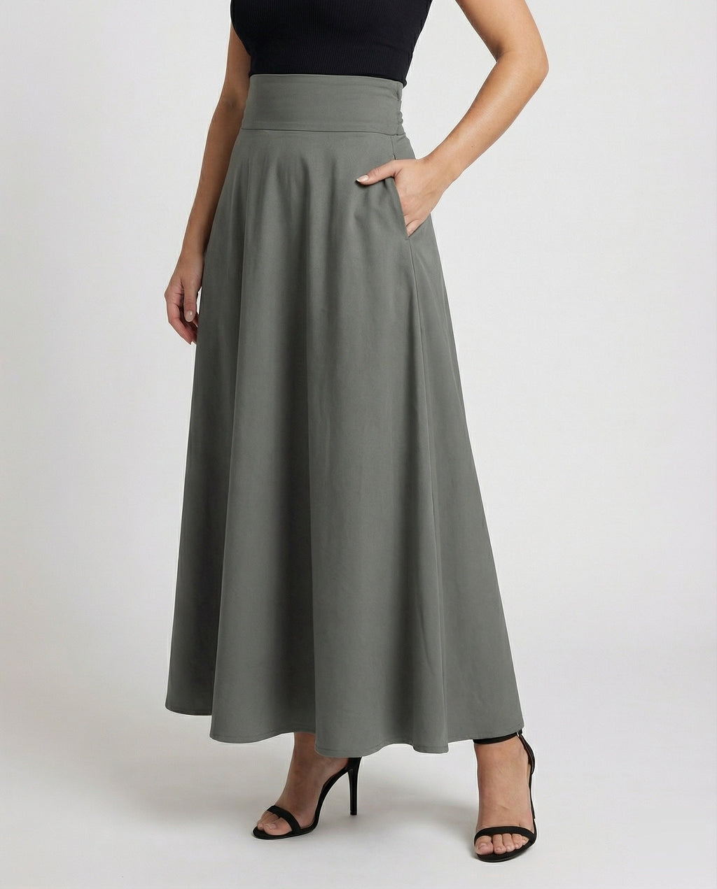 Women Flowing Maxi Look Blended Fabric Skirt Pants - lower body view