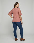 Ladies Feminine Lace V-Neck Rib Jersey Blouse Shirt - back view