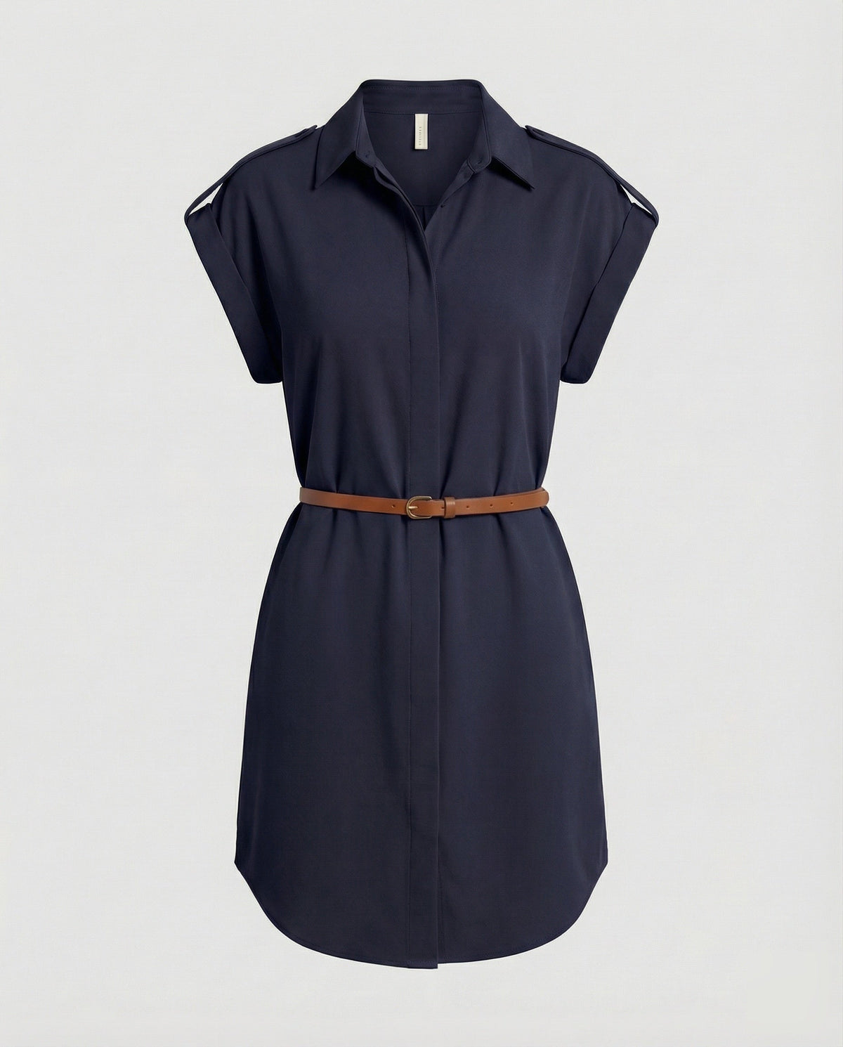 Women's Classic Narrow Leather Belt Blended Fabric Blouse-Tunic - product shot