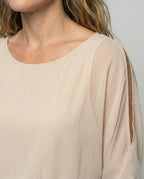 Women Modern Ruched Stretch Pencil Skirt Chiffon Blend Blouse Dress - detail close-up