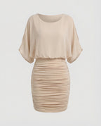 Women Modern Ruched Stretch Pencil Skirt Chiffon Blend Blouse Dress - product shot