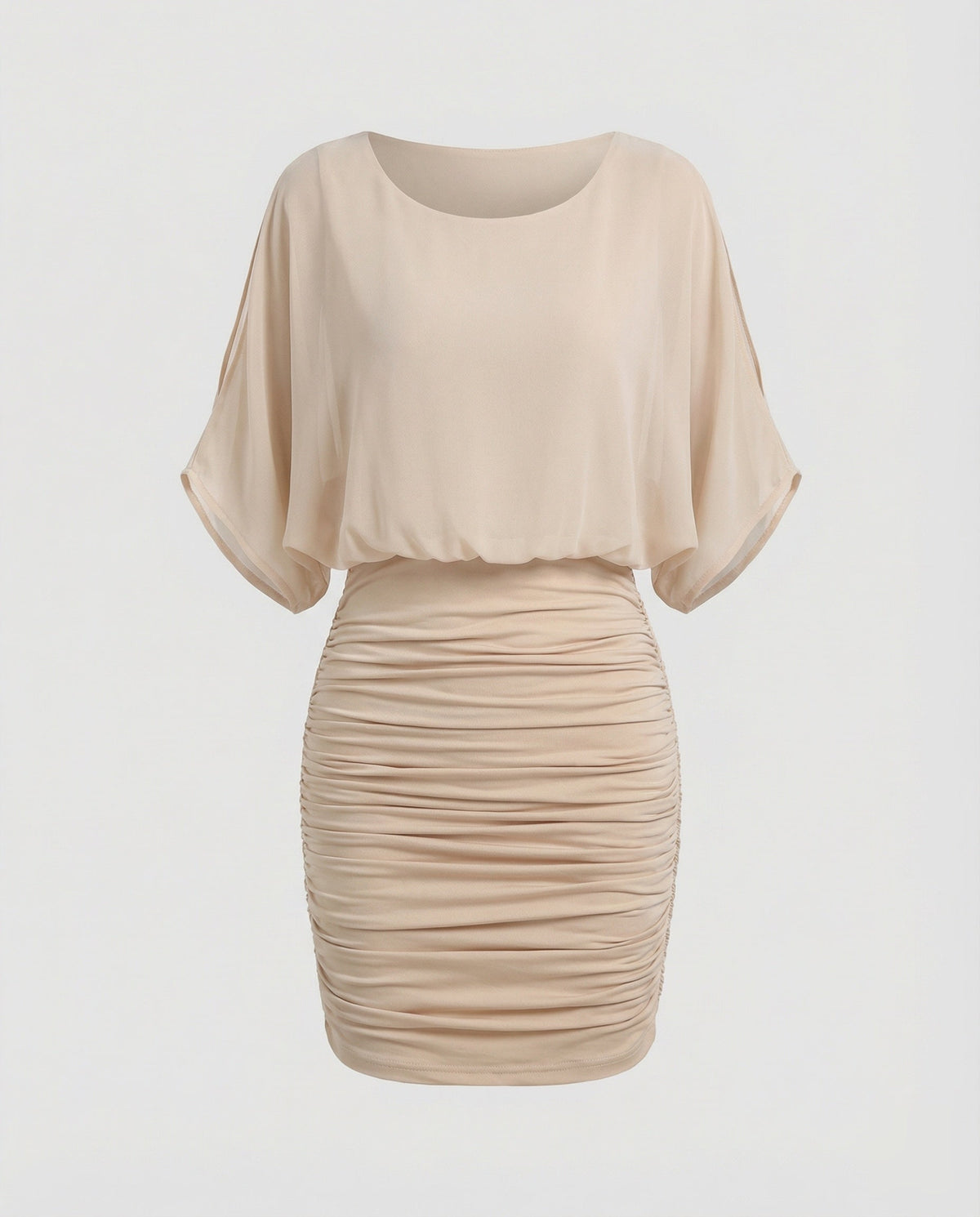 Women Modern Ruched Stretch Pencil Skirt Chiffon Blend Blouse Dress - product shot