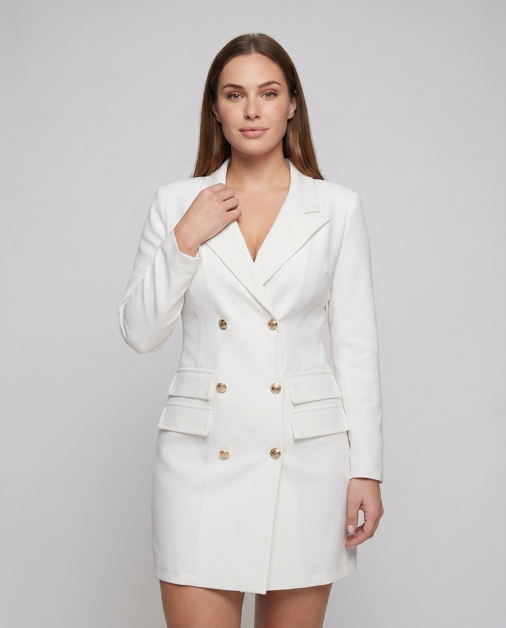 Women Classic Wide Shaping Waist Belt Blended Fabric Blouse Dress - upper body view
