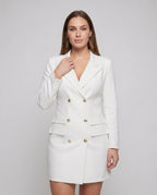 Women Classic Wide Shaping Waist Belt Blended Fabric Blouse Dress - upper body view