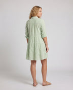 Women's Blouse-Tunic-Pleated Dress Striped Button Placket Waist Seam - back view