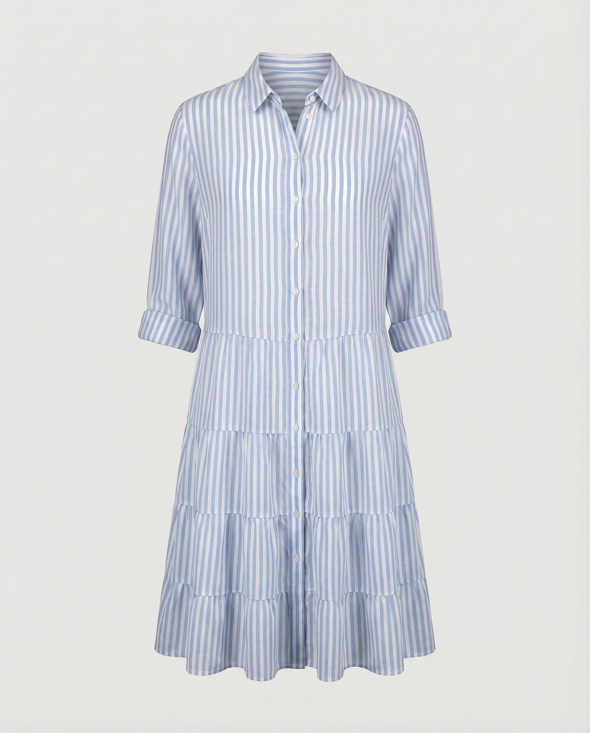 Women's Blouse-Tunic-Pleated Dress Striped Button Placket Waist Seam - product shot