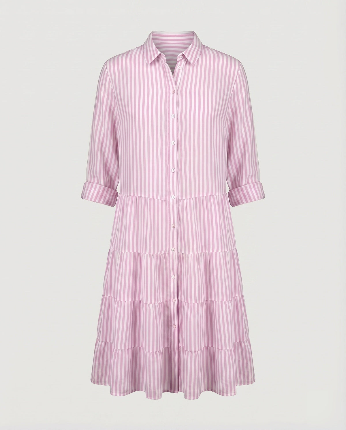 Women's Blouse-Tunic-Pleated Dress Striped Button Placket Waist Seam - product shot
