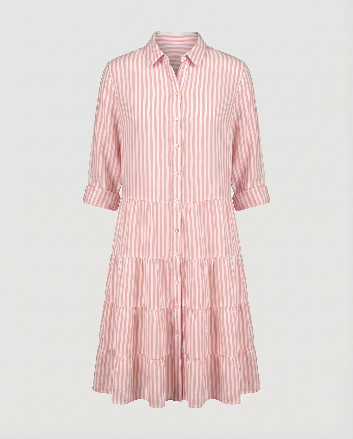 Women's Blouse-Tunic-Pleated Dress Striped Button Placket Waist Seam - product shot