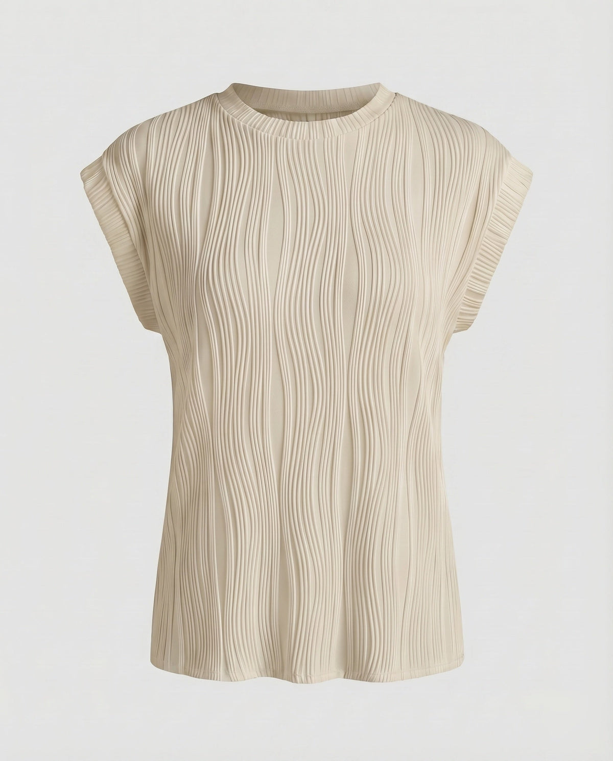 Women's Blouse Top Wave Pleating Elastic Hem Short Sleeve - product shot