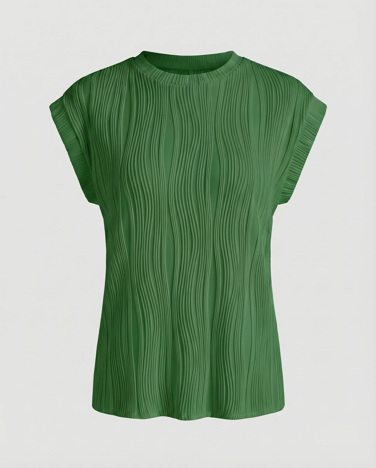 Women's Blouse Top Wave Pleating Elastic Hem Short Sleeve - product shot