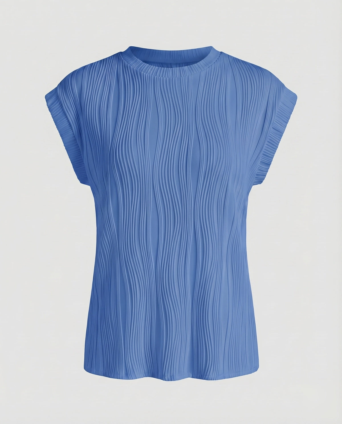 Women's Blouse Top Wave Pleating Elastic Hem Short Sleeve - product shot