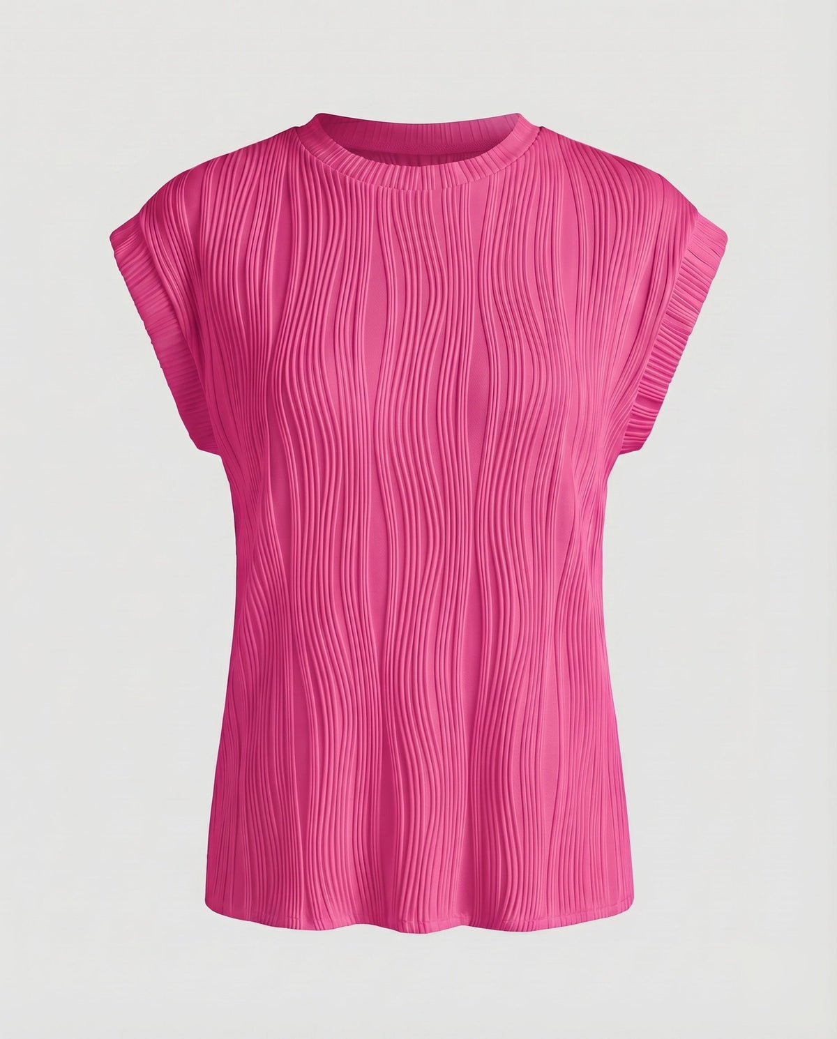 Women's Blouse Top Wave Pleating Elastic Hem Short Sleeve - product shot