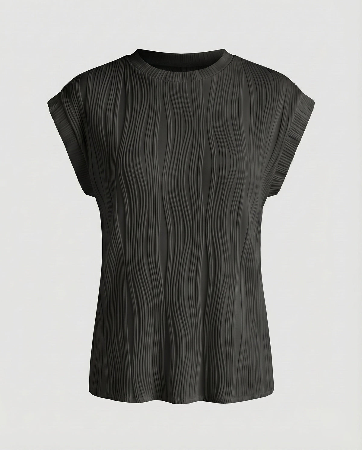 Women's Blouse Top Wave Pleating Elastic Hem Short Sleeve - product shot