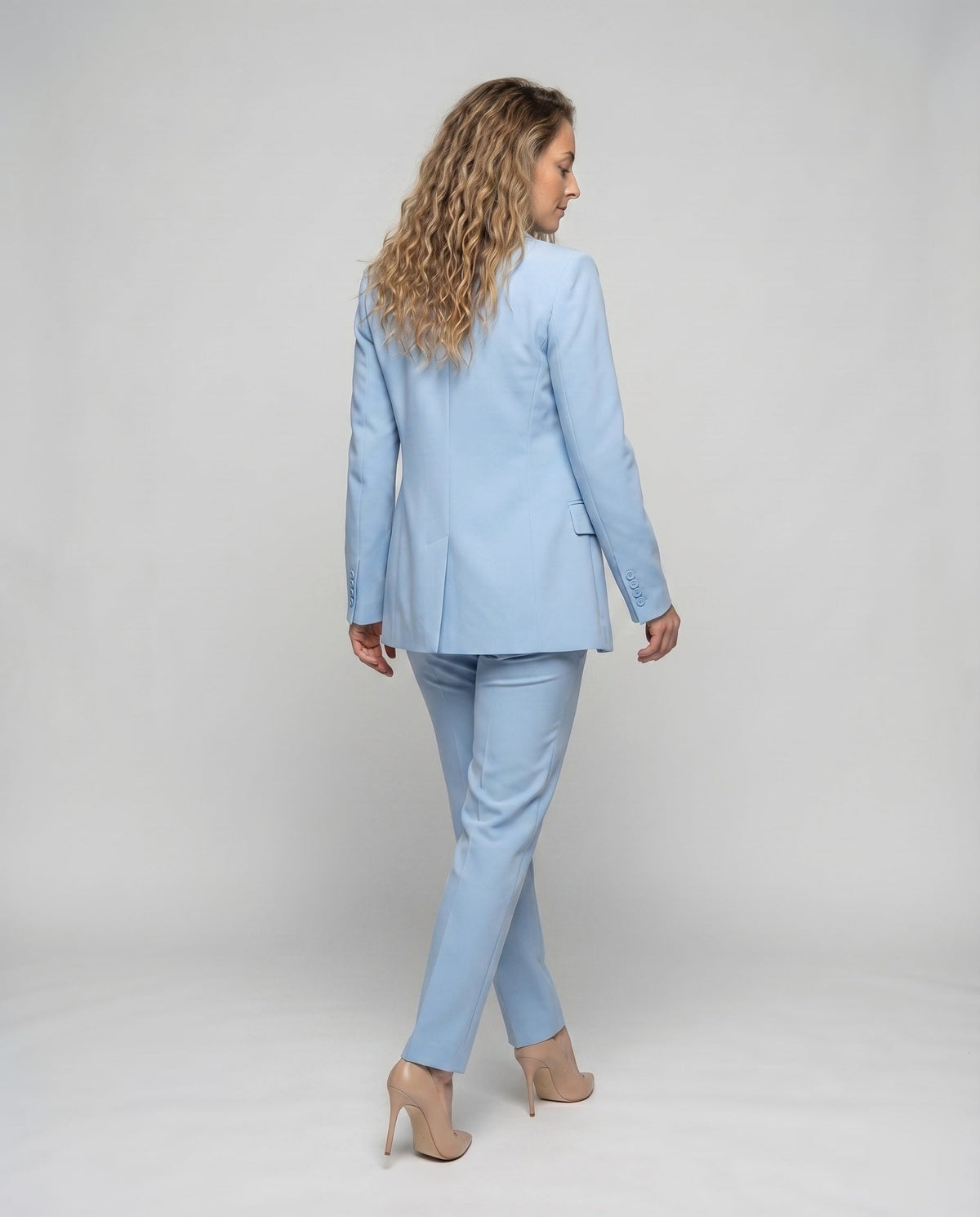 Women's Suit Double-Breasted Blazer Slim Pants - back view