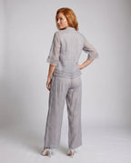 Women's Linen Two-Piece Stand Collar Blouse Wide Leg - back view