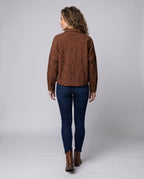 Women Quilted Short Jacket Floral Jacquard Blouse Style - back view