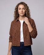 Women Quilted Short Jacket Floral Jacquard Blouse Style - upper body view