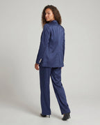 Women Satin Blazer Set Culotte Skirt Oversize Two Piece - back view