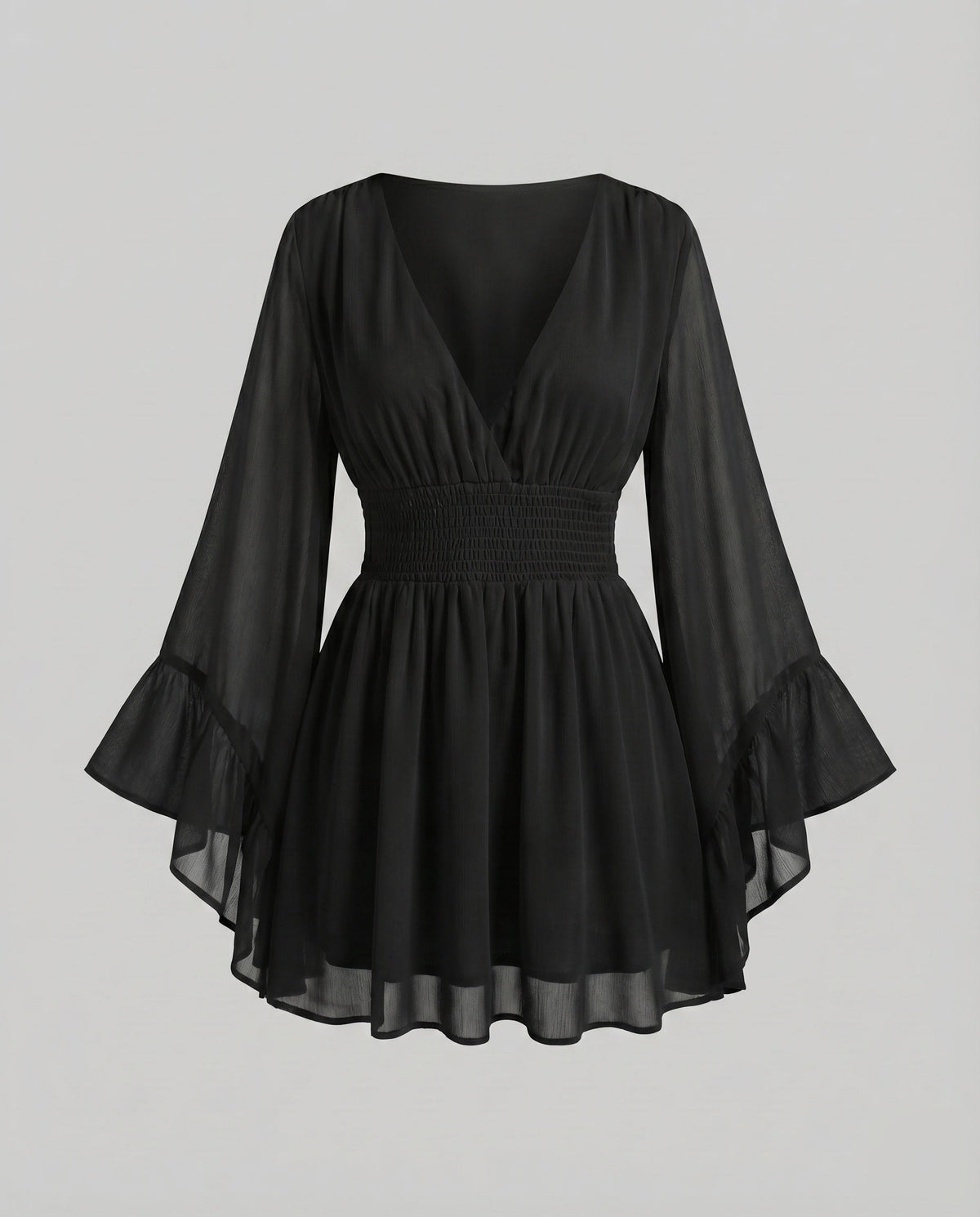 Women's elegant V-neck blouse dress with voluminous sleeves - product shot