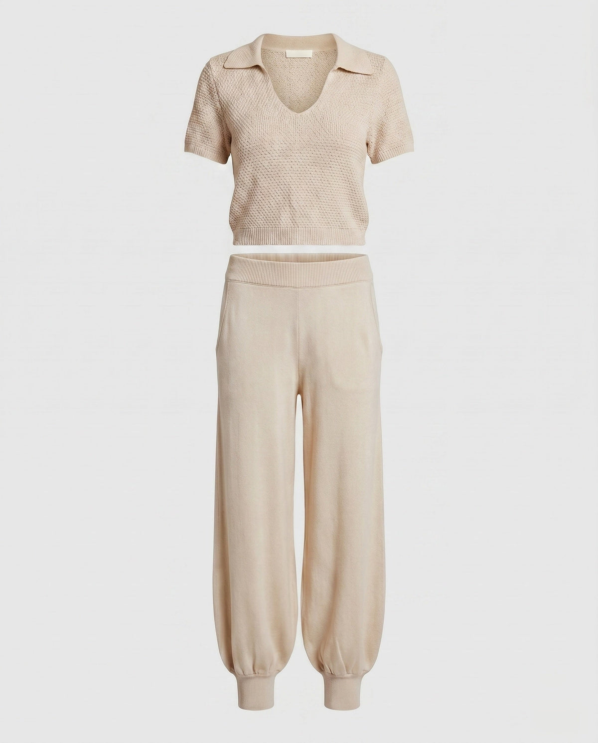 Women's casual knit set with short top and wide pants - product shot