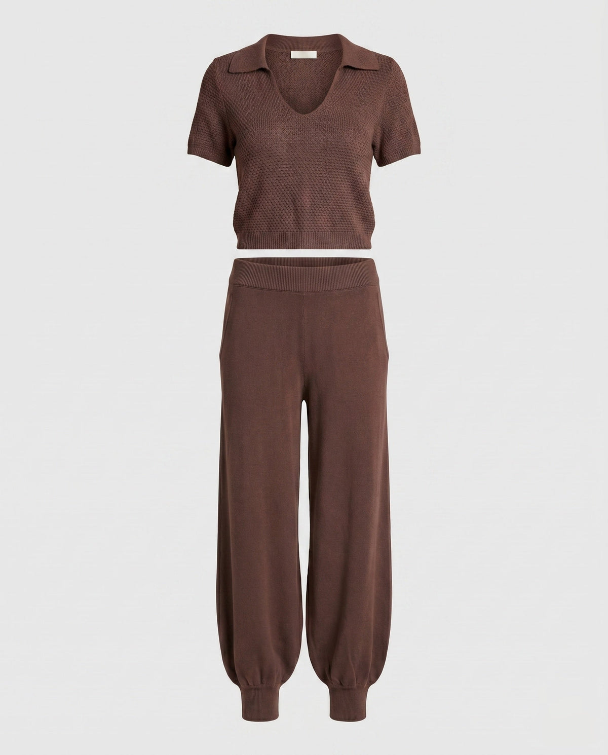 Women's casual knit set with short top and wide pants - product shot