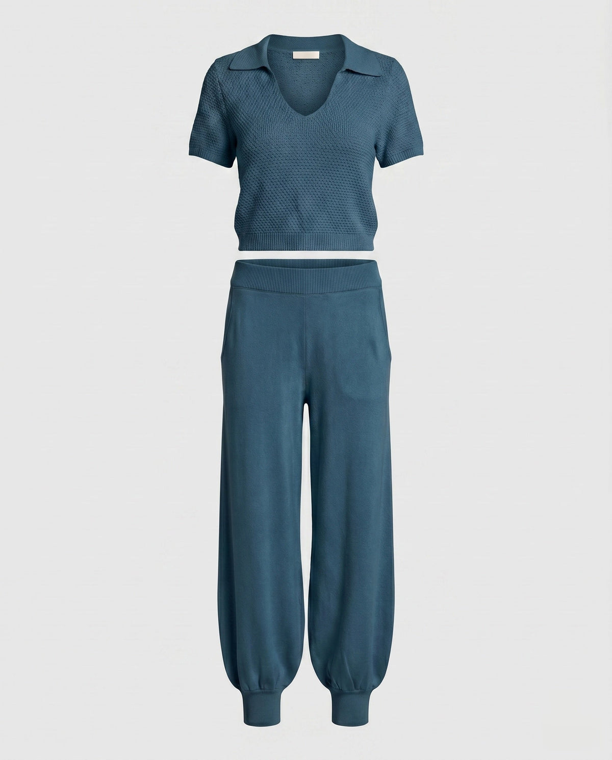 Women's casual knit set with short top and wide pants - product shot