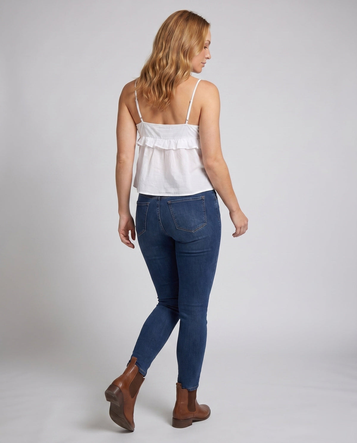 Women Loose Blouse Top with Ruffle Details - back view