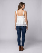 Women's airy blouse top with ruffle details and stylish drawstring - back view