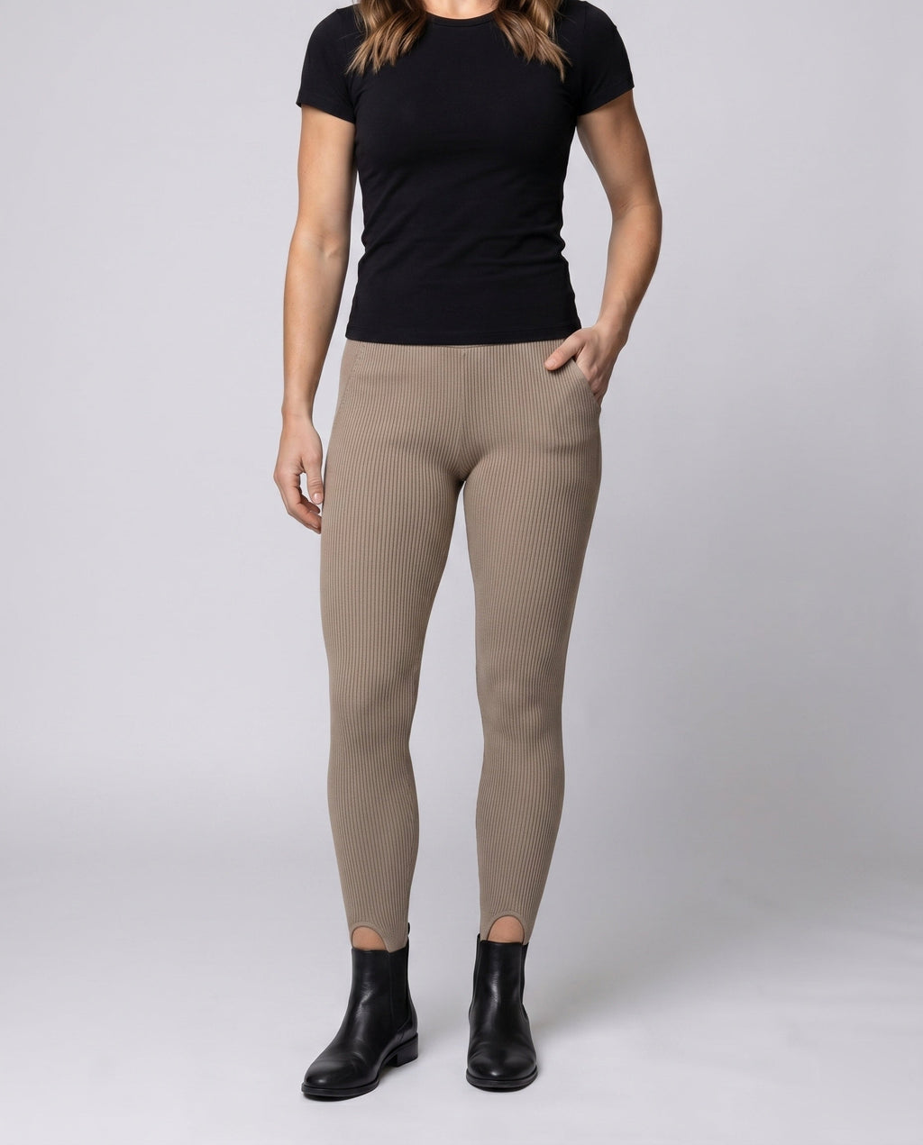 Women's ribbed leggings with side slit details - lower body view