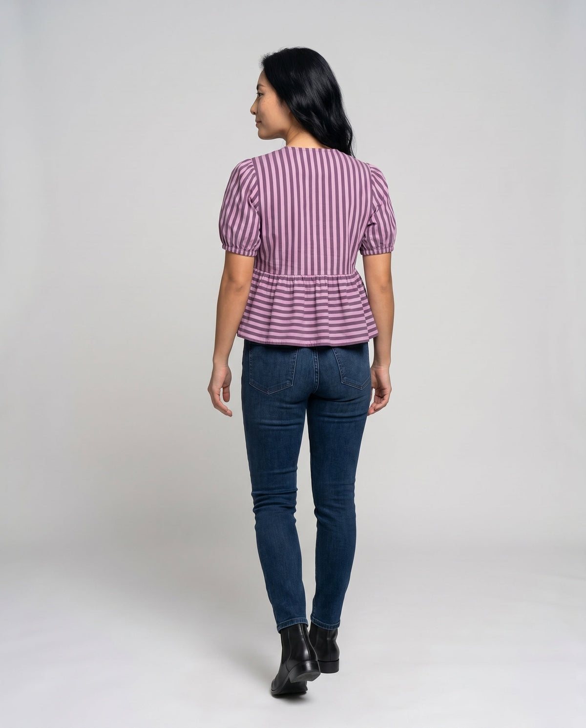 Women’s blouse shirt with playful ruffles and striped pattern All Fashion - back view